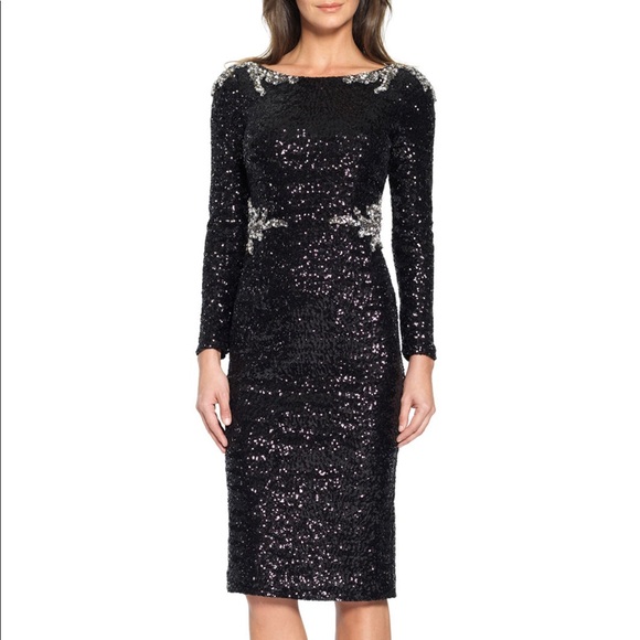 NWT - David Meister Black l/s sequin cocktail dress - Picture 1 of 3